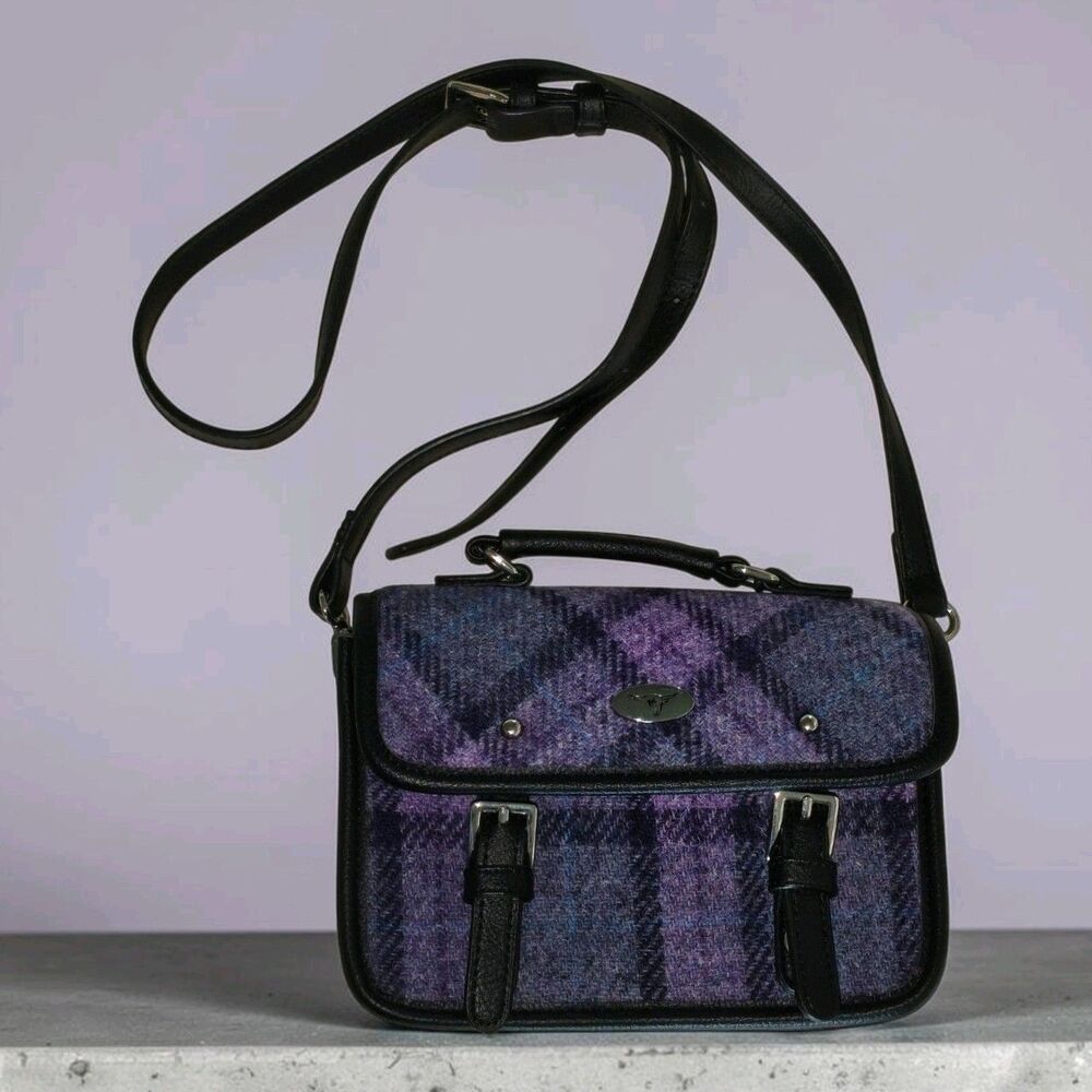 Harris Tweed Glen Appin Purple Bervie Mini Satchel Bag w removable strap